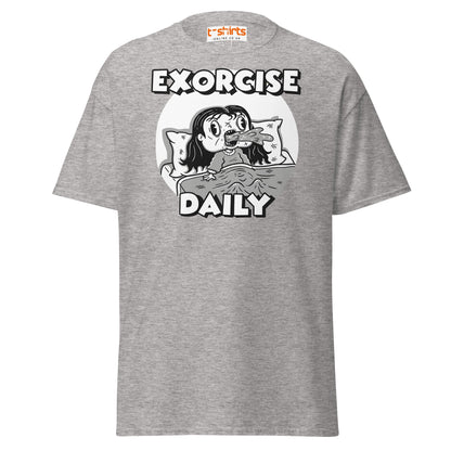 Exorcise Daily T-Shirt – Funny Horror Parody Tee - Sport Grey - T-Shirts Online
