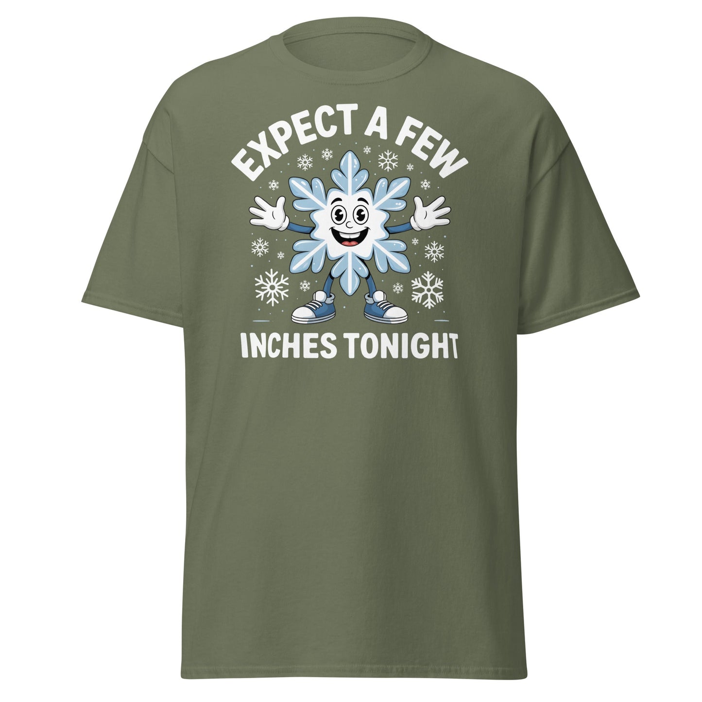 Expect a Few Inches Tonight Funny Snowflake T-Shirt - Military Green - T-Shirts Online