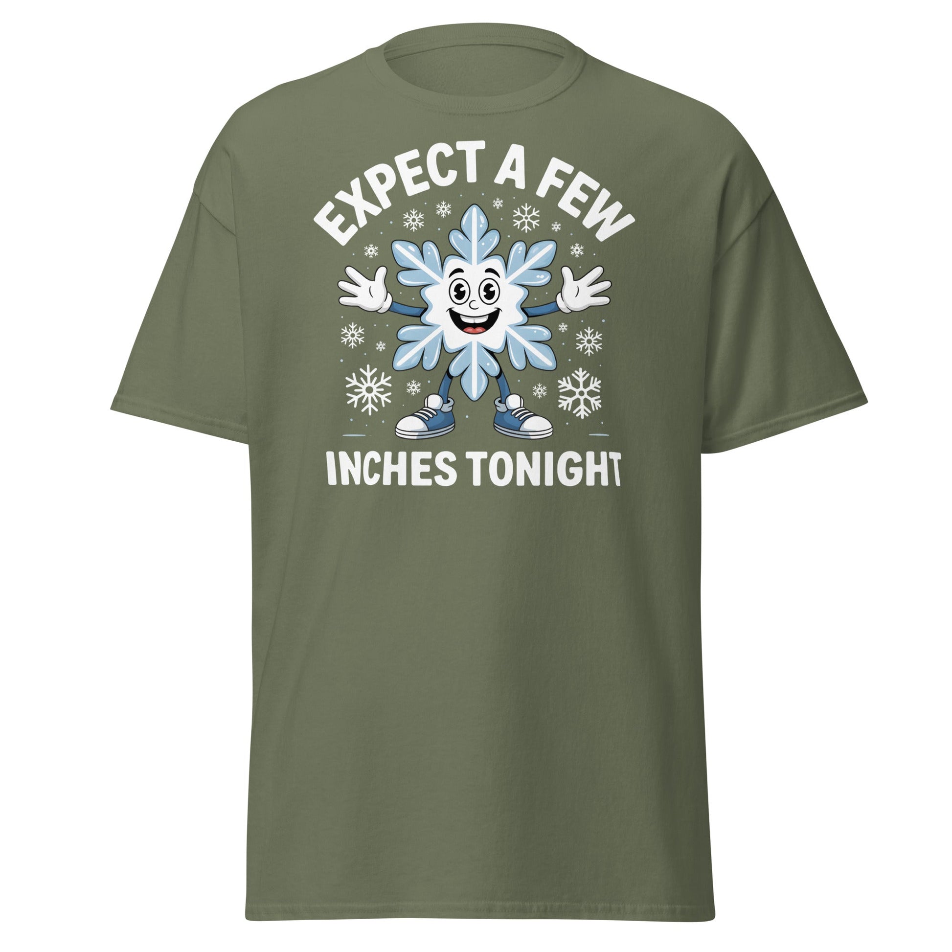 Expect a Few Inches Tonight Funny Snowflake T-Shirt - Military Green - T-Shirts Online