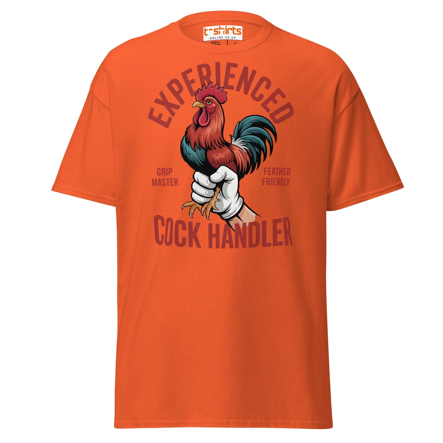 Experienced Cock Handler T-Shirt | Funny Chicken Tee - Orange - T-Shirts Online