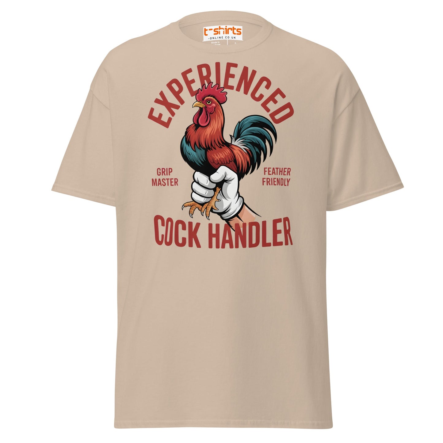 Experienced Cock Handler T-Shirt | Funny Chicken Tee - Sand - T-Shirts Online