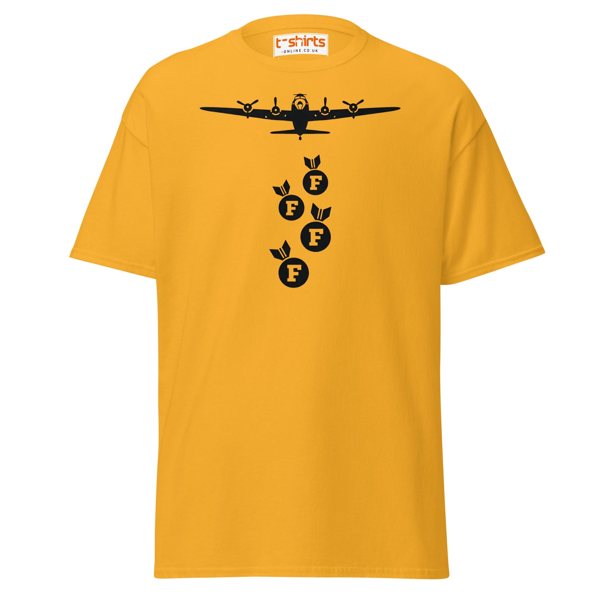 F - Bomb Plane T-Shirt | Funny Military Style Tee - Gold - T-Shirts Online