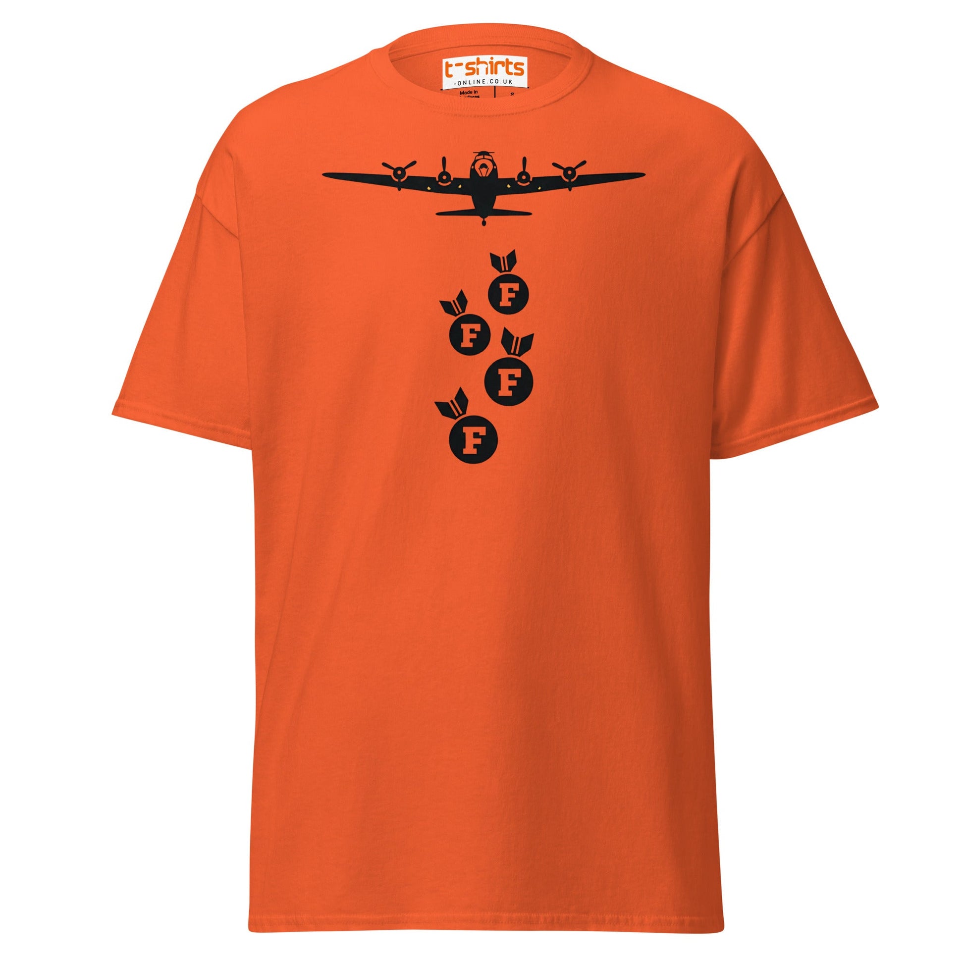 F - Bomb Plane T-Shirt | Funny Military Style Tee - Orange - T-Shirts Online