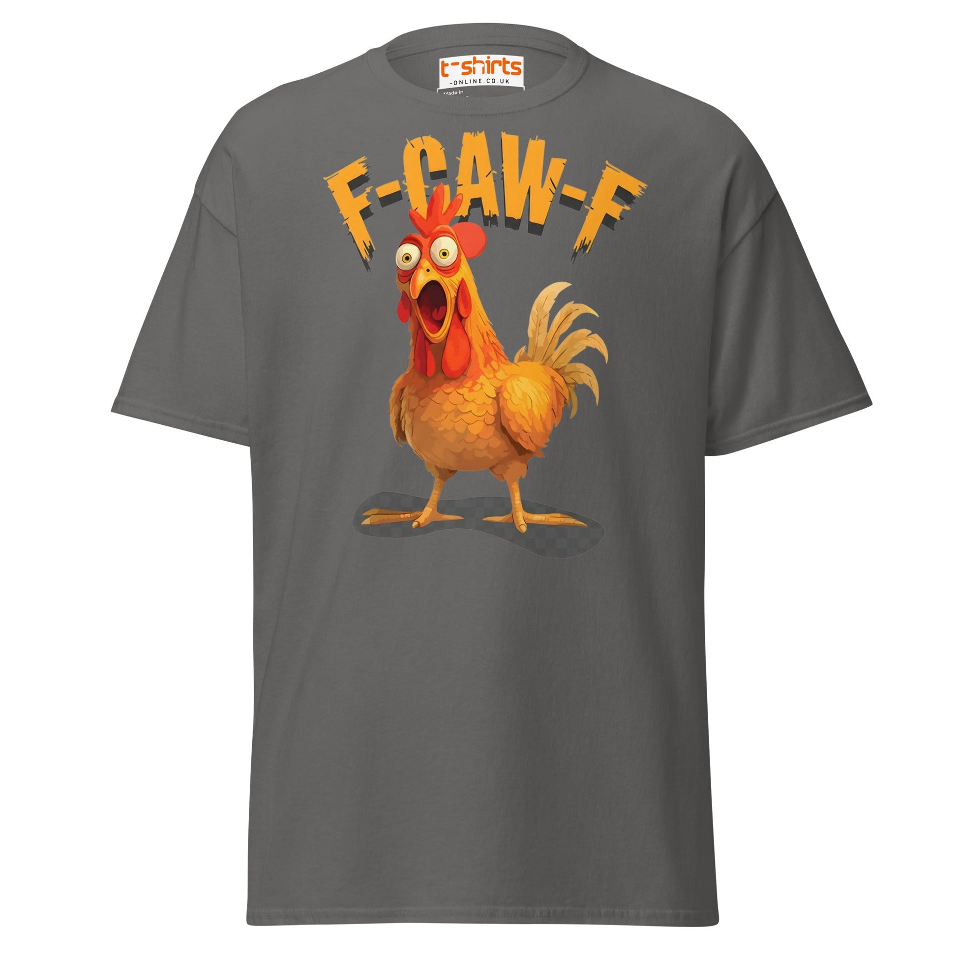 F - Caw - F Chicken T-Shirt – Funny Adult Humor Tee - Charcoal - T-Shirts Online