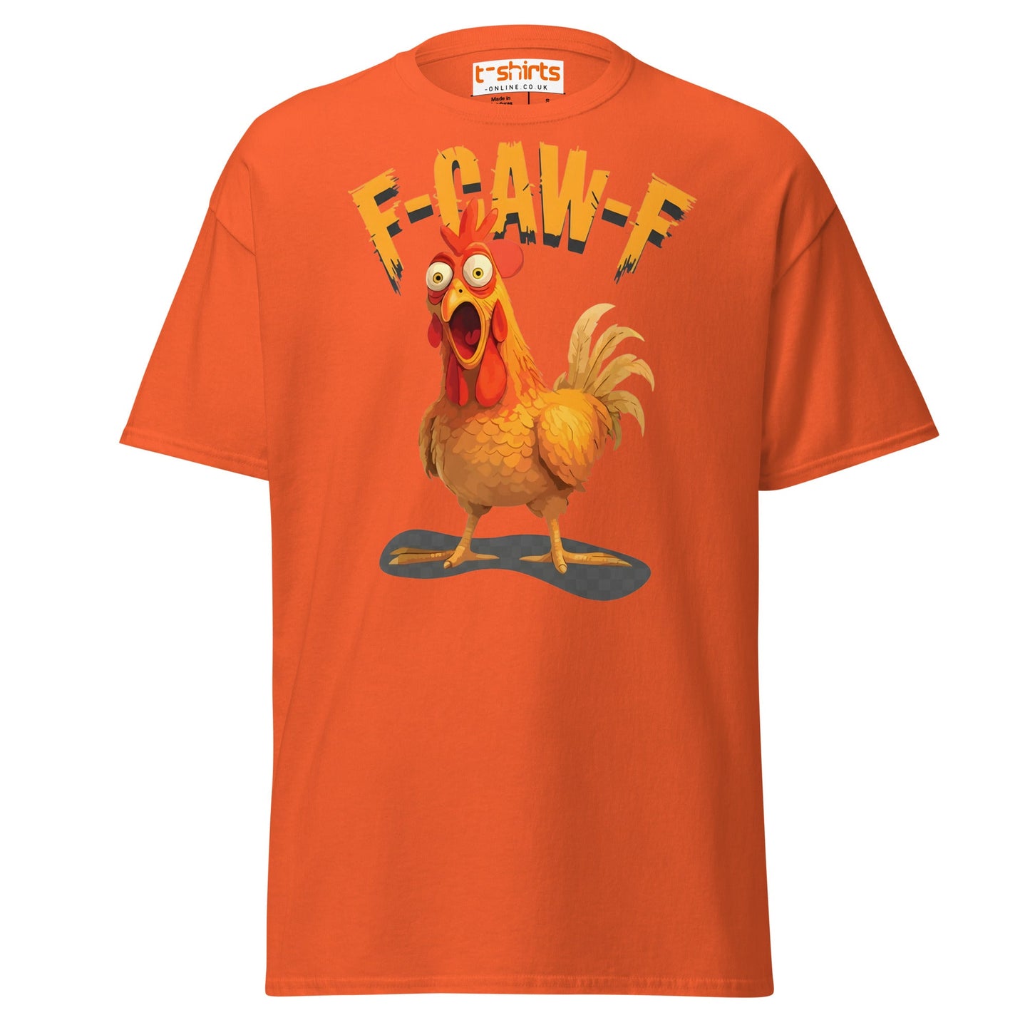 F - Caw - F Chicken T-Shirt – Funny Adult Humor Tee - Orange - T-Shirts Online