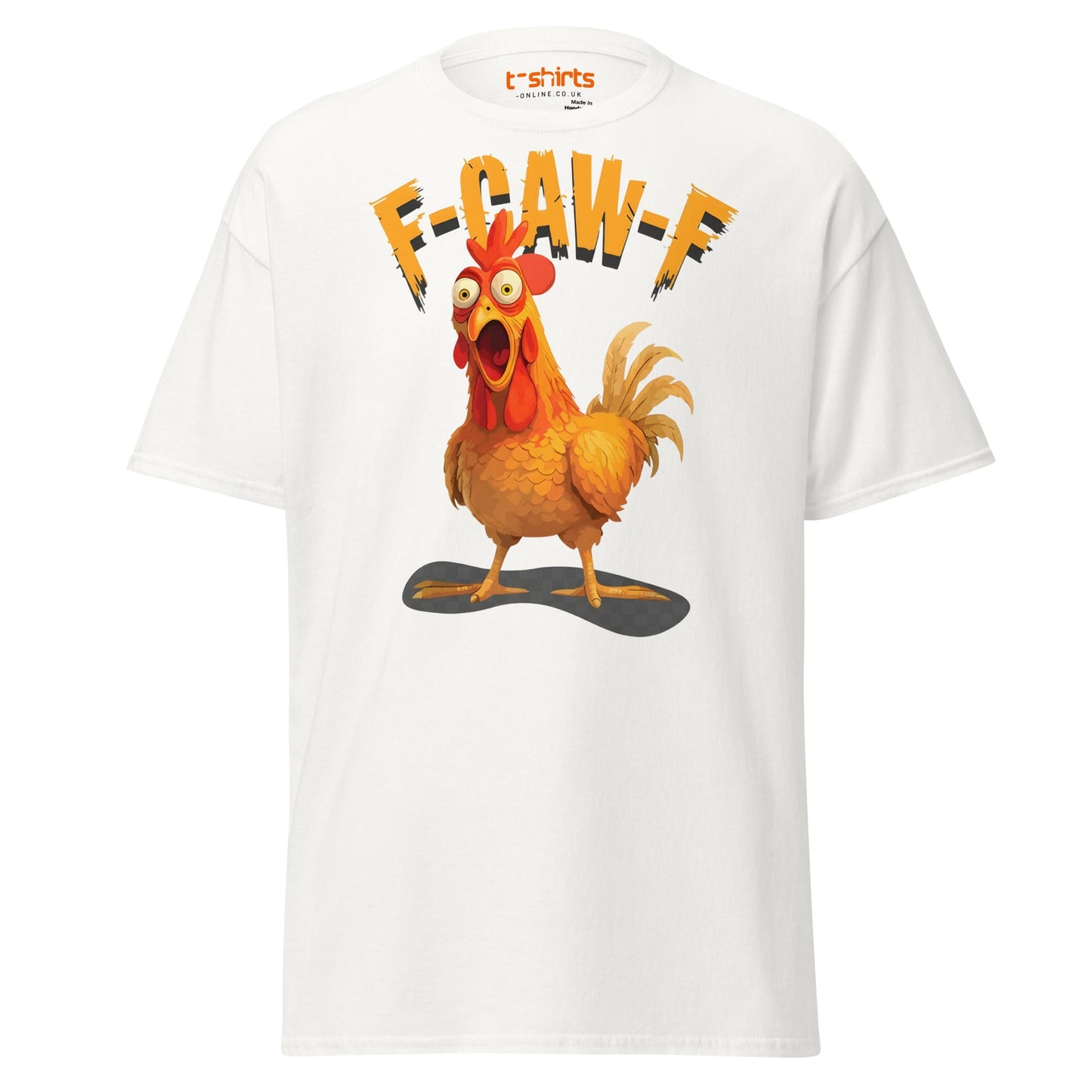 F - Caw - F Chicken T-Shirt – Funny Adult Humor Tee - White - T-Shirts Online