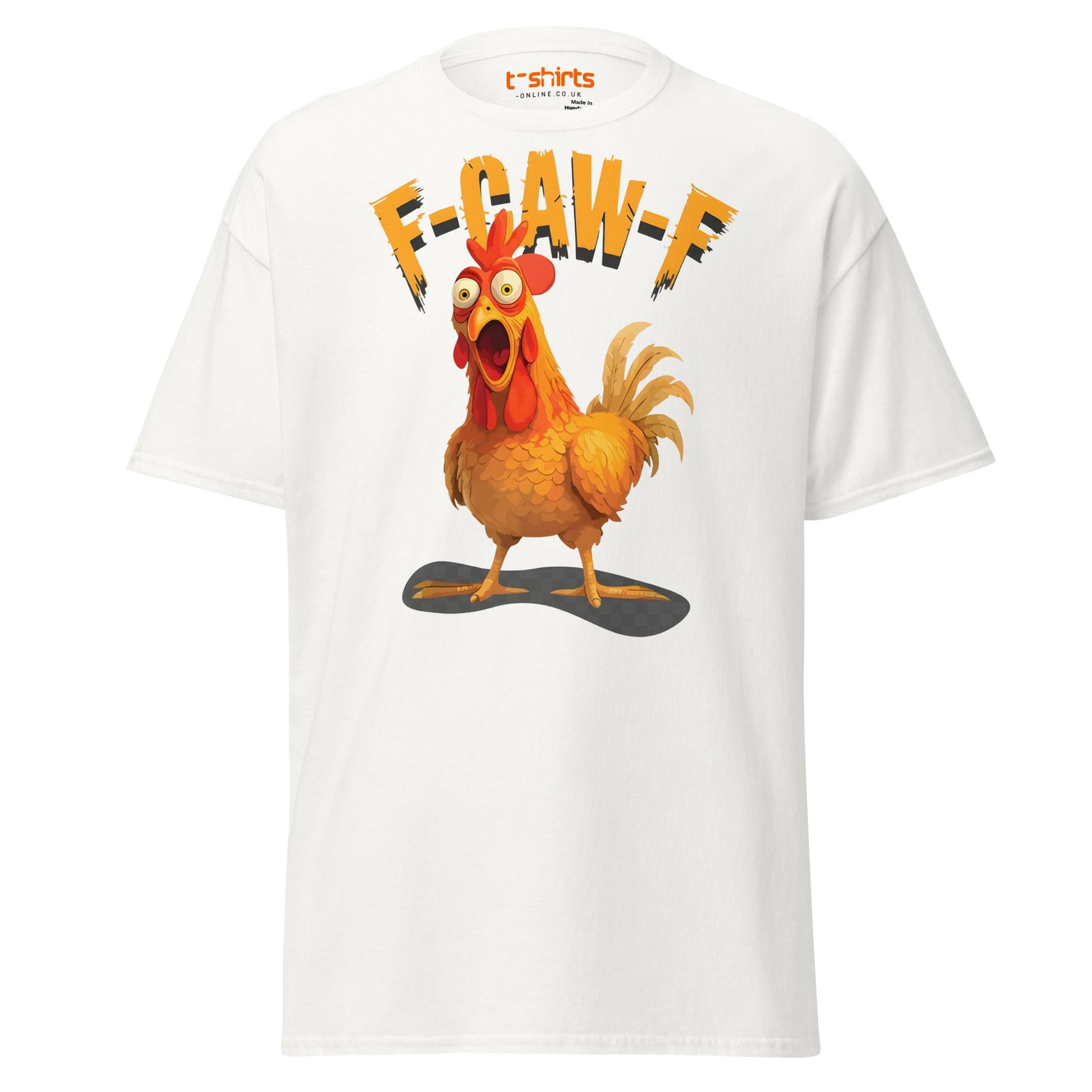 F - Caw - F Chicken T-Shirt – Funny Adult Humor Tee - White - T-Shirts Online
