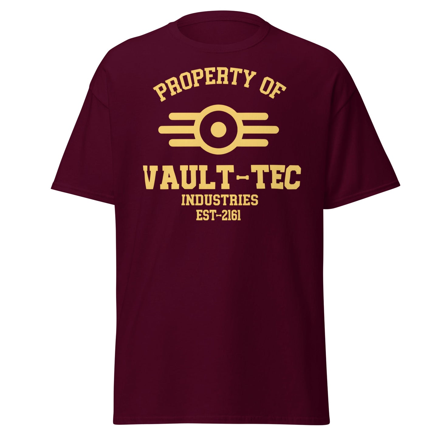 Fallout Vault - Tec Industries EST - 2161 T-Shirt - Maroon - T-Shirts Online