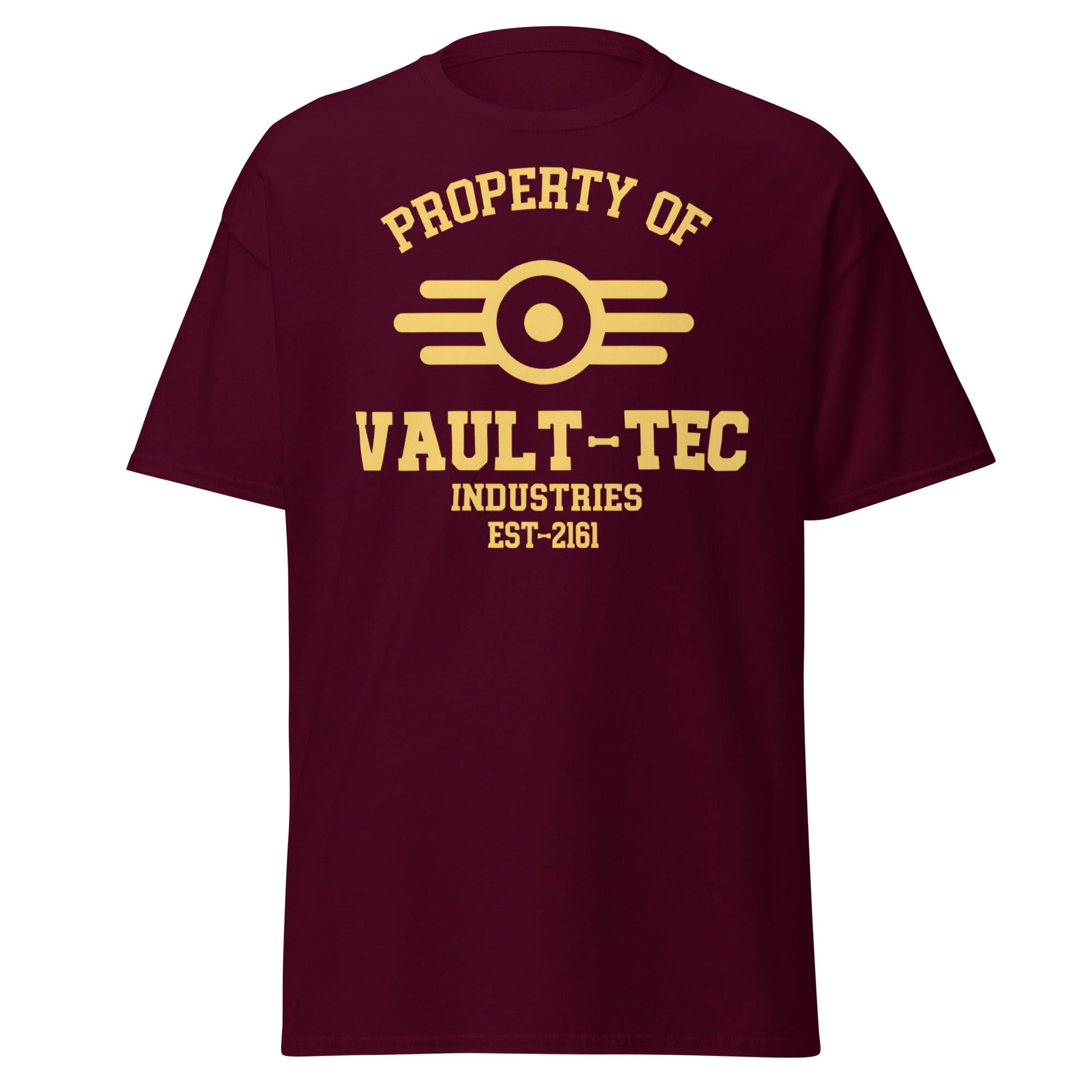 Fallout Vault - Tec Industries EST - 2161 T-Shirt - Maroon - T-Shirts Online