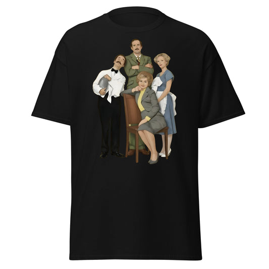 Fawlty Towers Cast Illustration T-Shirt - Retro Comedy Tee - Black - T-Shirts Online