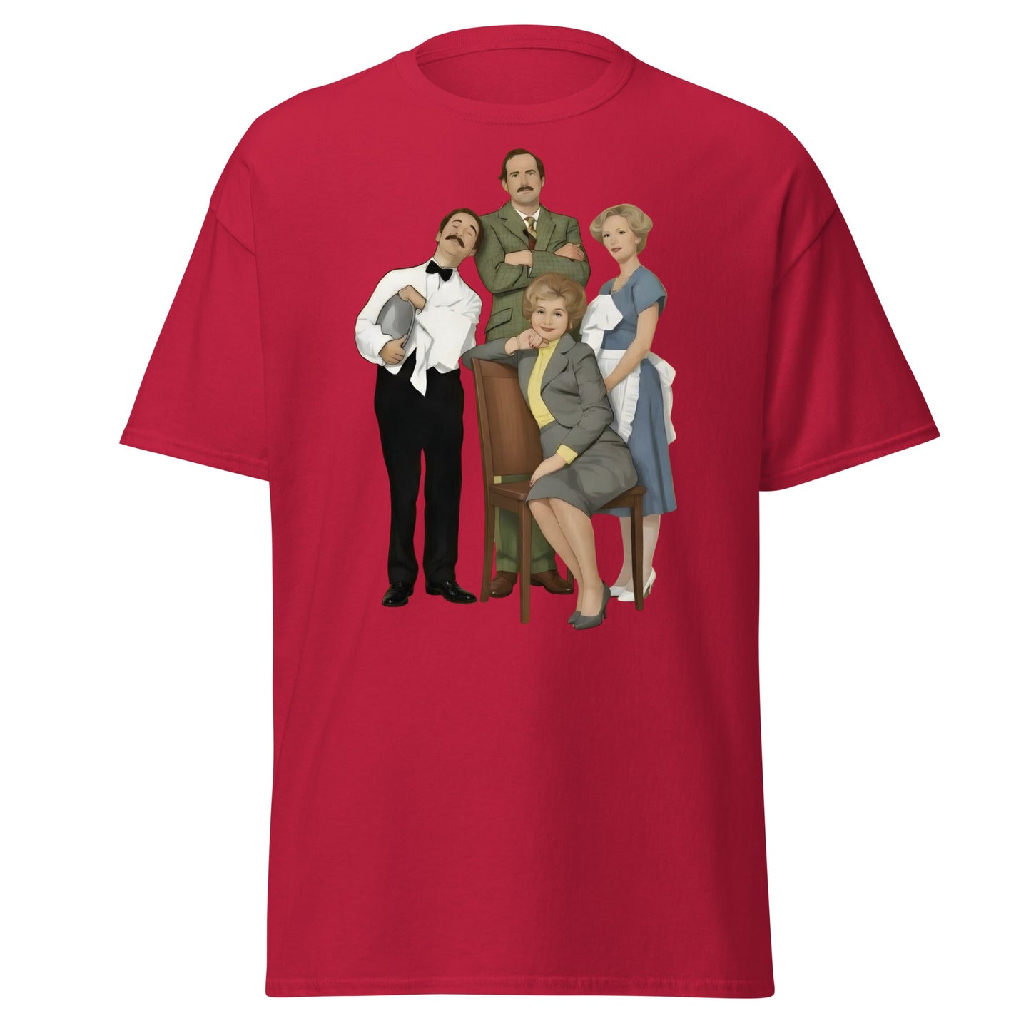 Fawlty Towers Cast Illustration T-Shirt - Retro Comedy Tee - Cardinal - T-Shirts Online