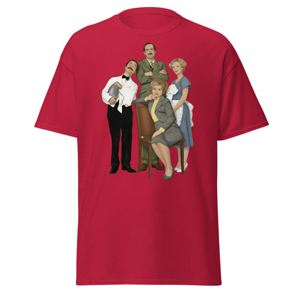 Fawlty Towers Cast Illustration T-Shirt - Retro Comedy Tee - Cardinal - T-Shirts Online