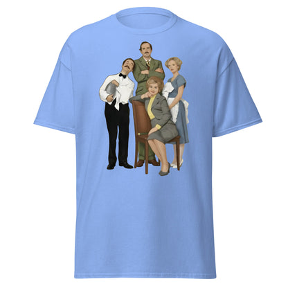 Fawlty Towers Cast Illustration T-Shirt - Retro Comedy Tee - Carolina Blue - T-Shirts Online