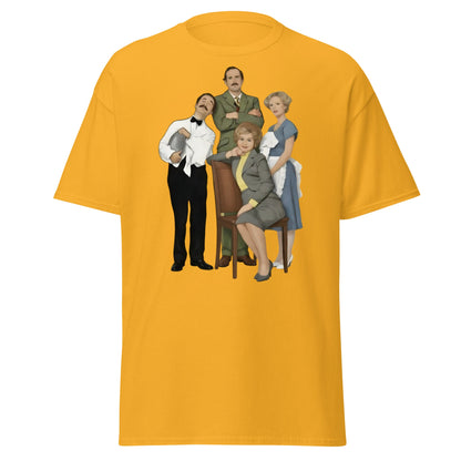 Fawlty Towers Cast Illustration T-Shirt - Retro Comedy Tee - Gold - T-Shirts Online
