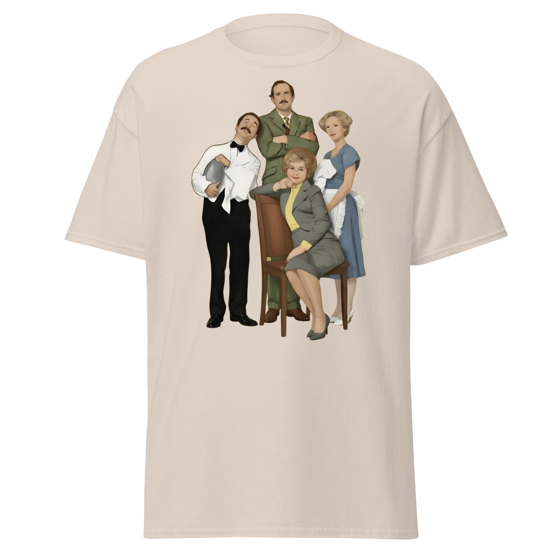 Fawlty Towers Cast Illustration T-Shirt - Retro Comedy Tee - Natural - T-Shirts Online