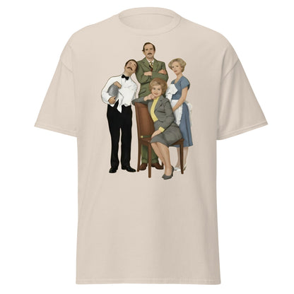 Fawlty Towers Cast Illustration T-Shirt - Retro Comedy Tee - Natural - T-Shirts Online