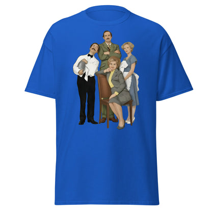 Fawlty Towers Cast Illustration T-Shirt - Retro Comedy Tee - Royal - T-Shirts Online