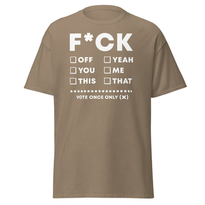 F*CK Checklist Funny Adult Humor T-Shirt - Brown Savana - T-Shirts Online