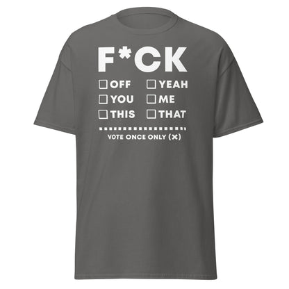 F*CK Checklist Funny Adult Humor T-Shirt - Charcoal - T-Shirts Online