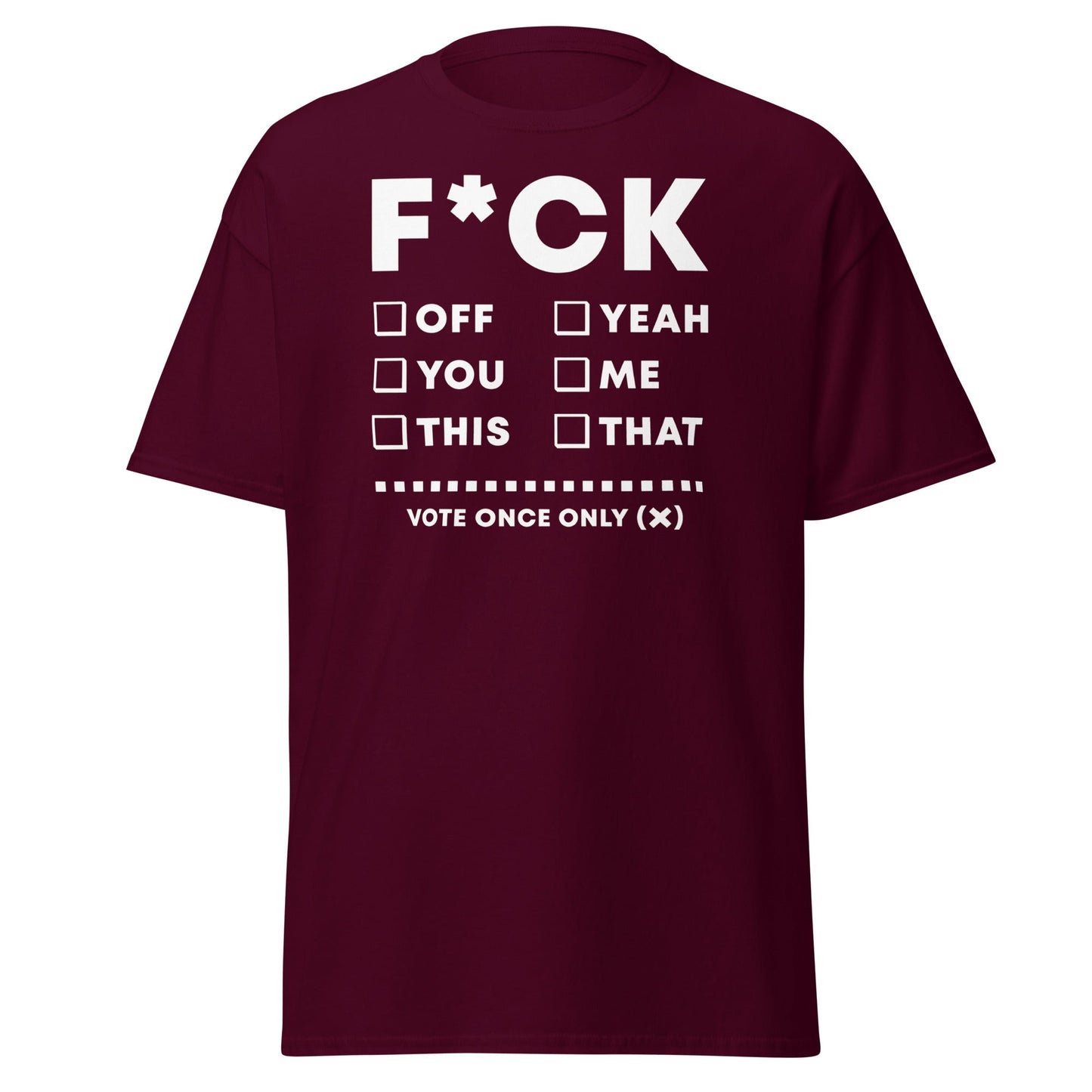 F*CK Checklist Funny Adult Humor T-Shirt - Maroon - T-Shirts Online