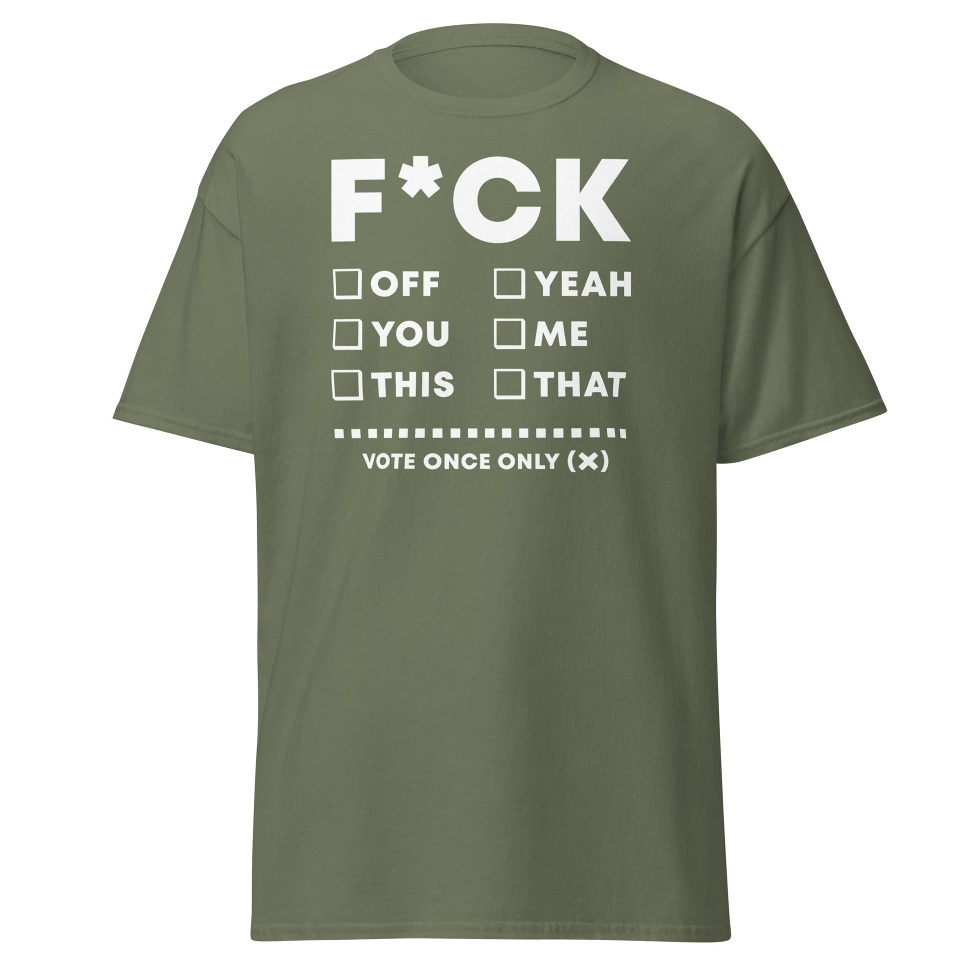 F*CK Checklist Funny Adult Humor T-Shirt - Military Green - T-Shirts Online