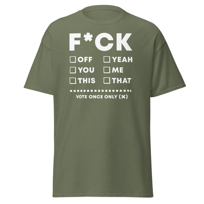 F*CK Checklist Funny Adult Humor T-Shirt - Military Green - T-Shirts Online