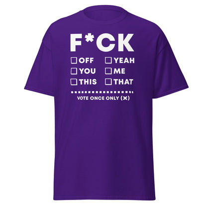 F*CK Checklist Funny Adult Humor T-Shirt - Purple - T-Shirts Online