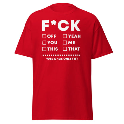 F*CK Checklist Funny Adult Humor T-Shirt - Red - T-Shirts Online