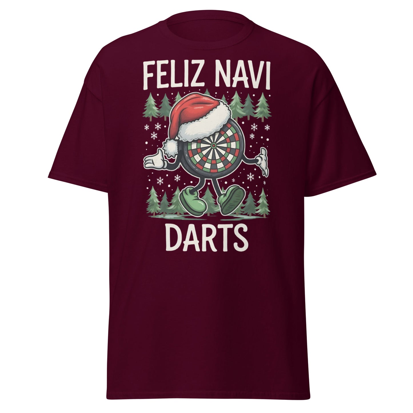 Feliz Navi Darts T-Shirt - Funny Christmas Darts Lover Tee - Maroon - T-Shirts Online