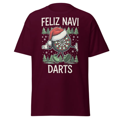 Feliz Navi Darts T-Shirt - Funny Christmas Darts Lover Tee - Maroon - T-Shirts Online