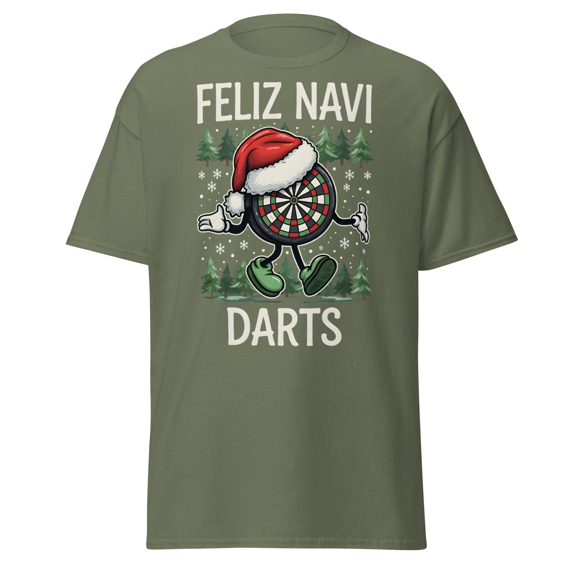 Feliz Navi Darts T-Shirt - Funny Christmas Darts Lover Tee - Military Green - T-Shirts Online