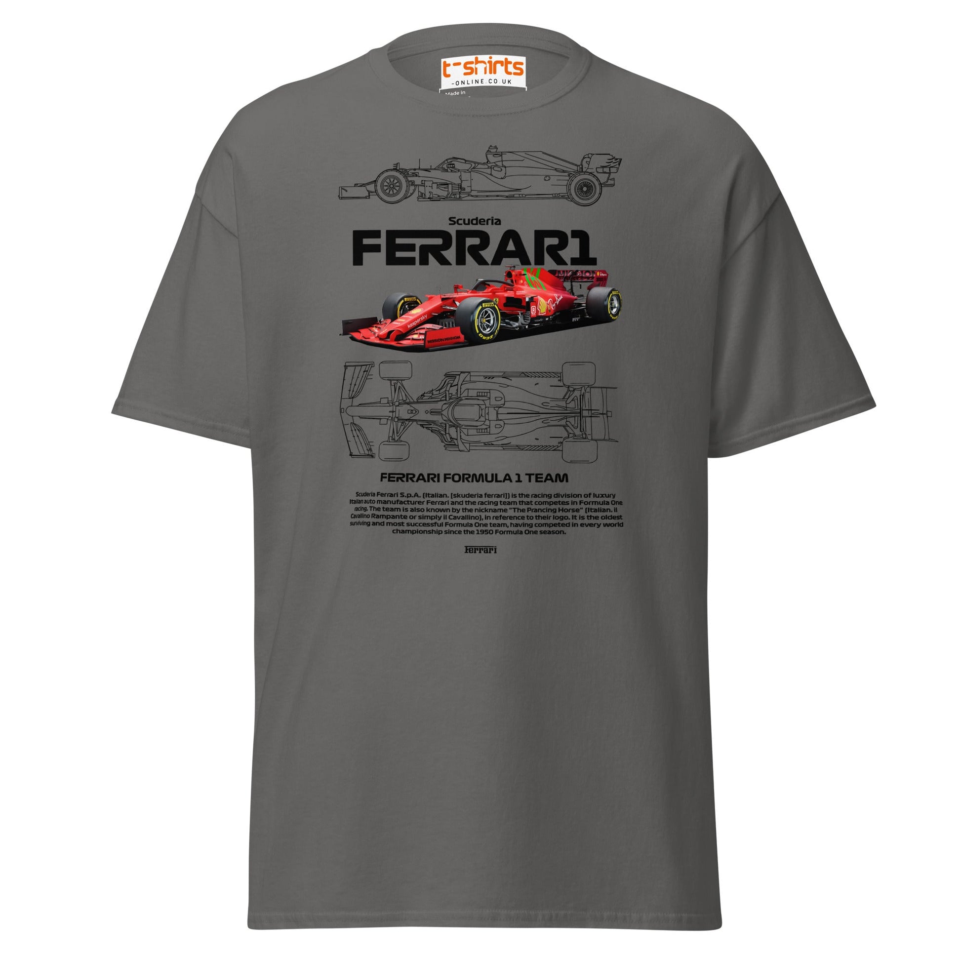 Ferrari Formula 1 T-Shirt | Racing Team Fan Tee - Charcoal - T-Shirts Online