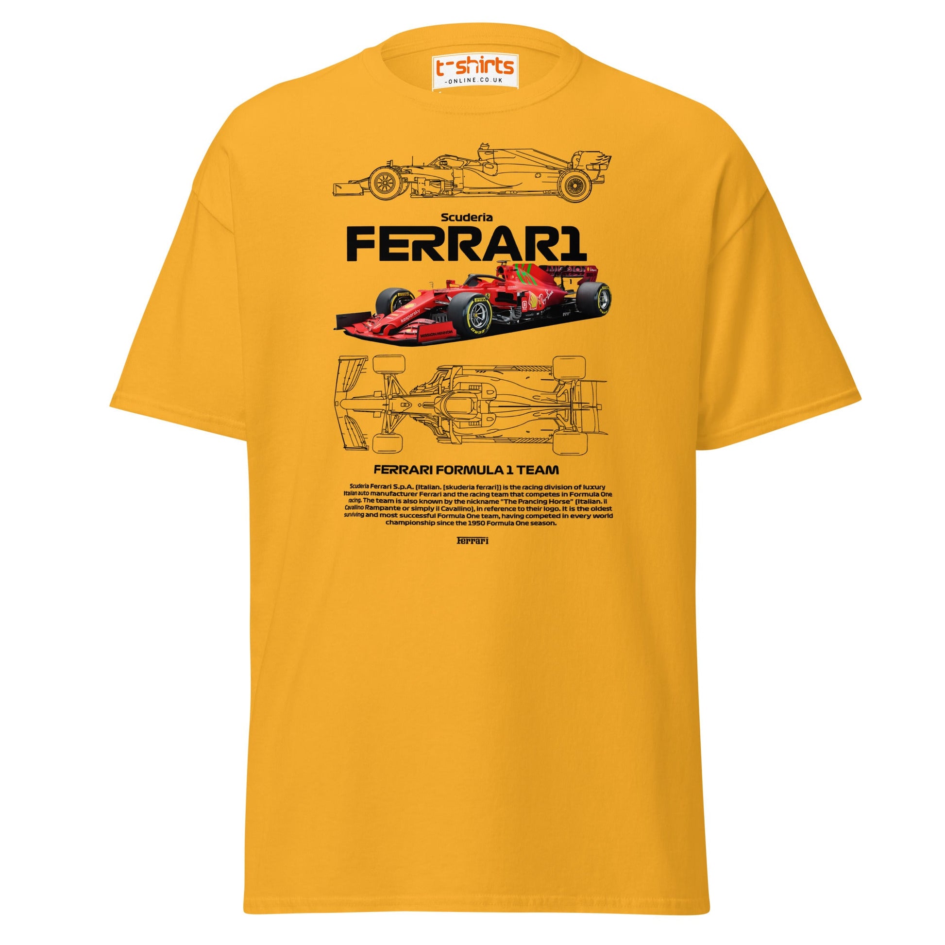 Ferrari Formula 1 T-Shirt | Racing Team Fan Tee - Gold - T-Shirts Online