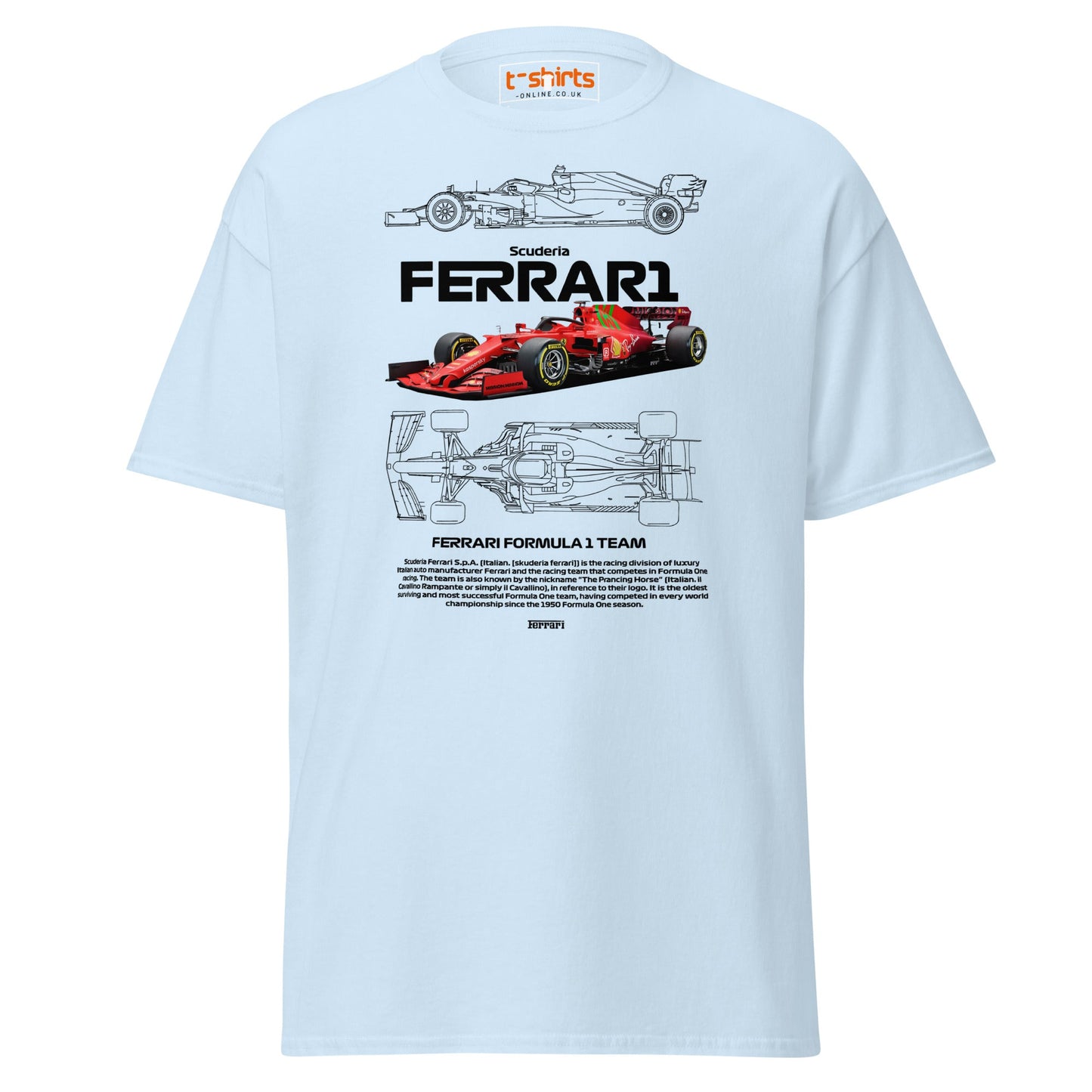 Ferrari Formula 1 T-Shirt | Racing Team Fan Tee - Light Blue - T-Shirts Online