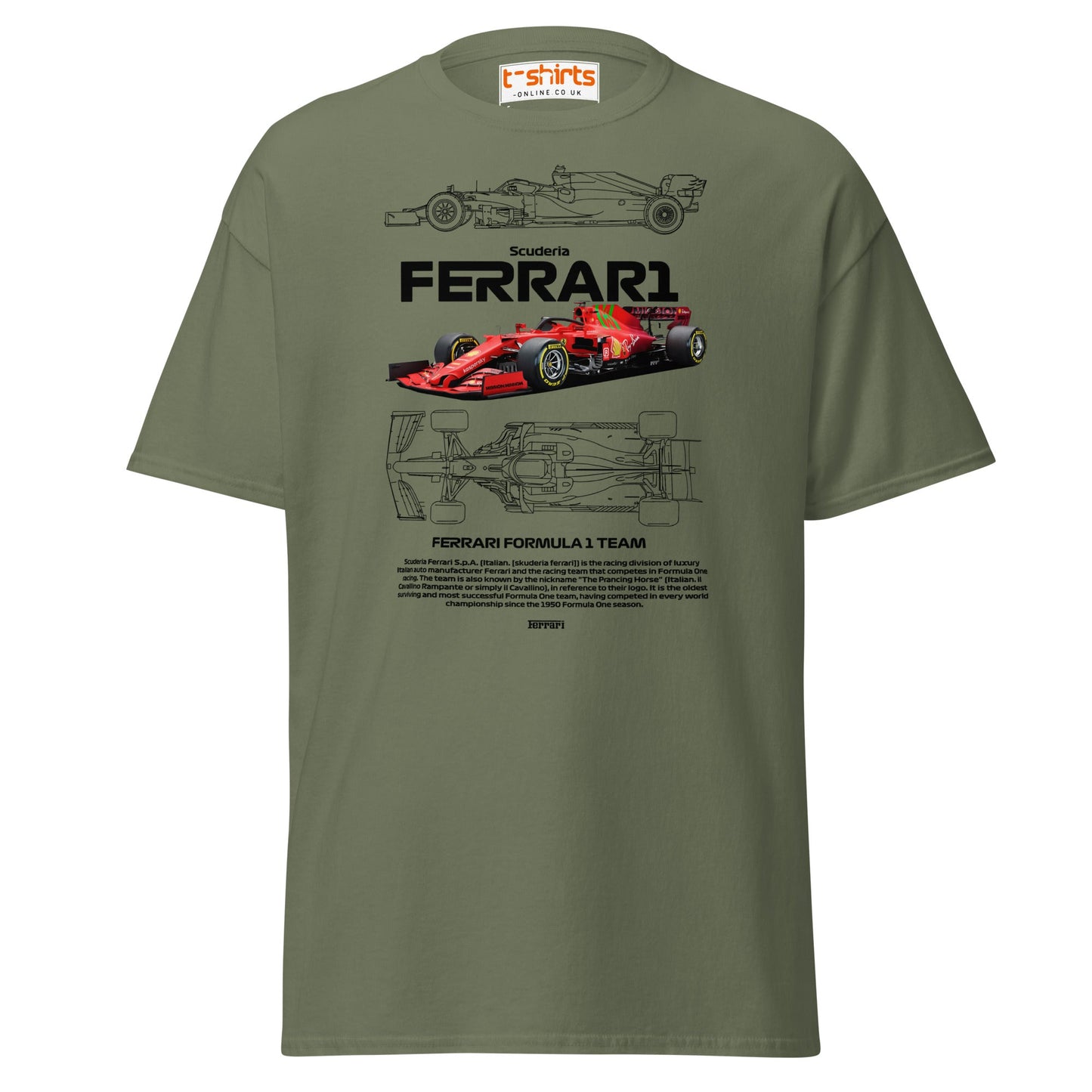 Ferrari Formula 1 T-Shirt | Racing Team Fan Tee - Military Green - T-Shirts Online
