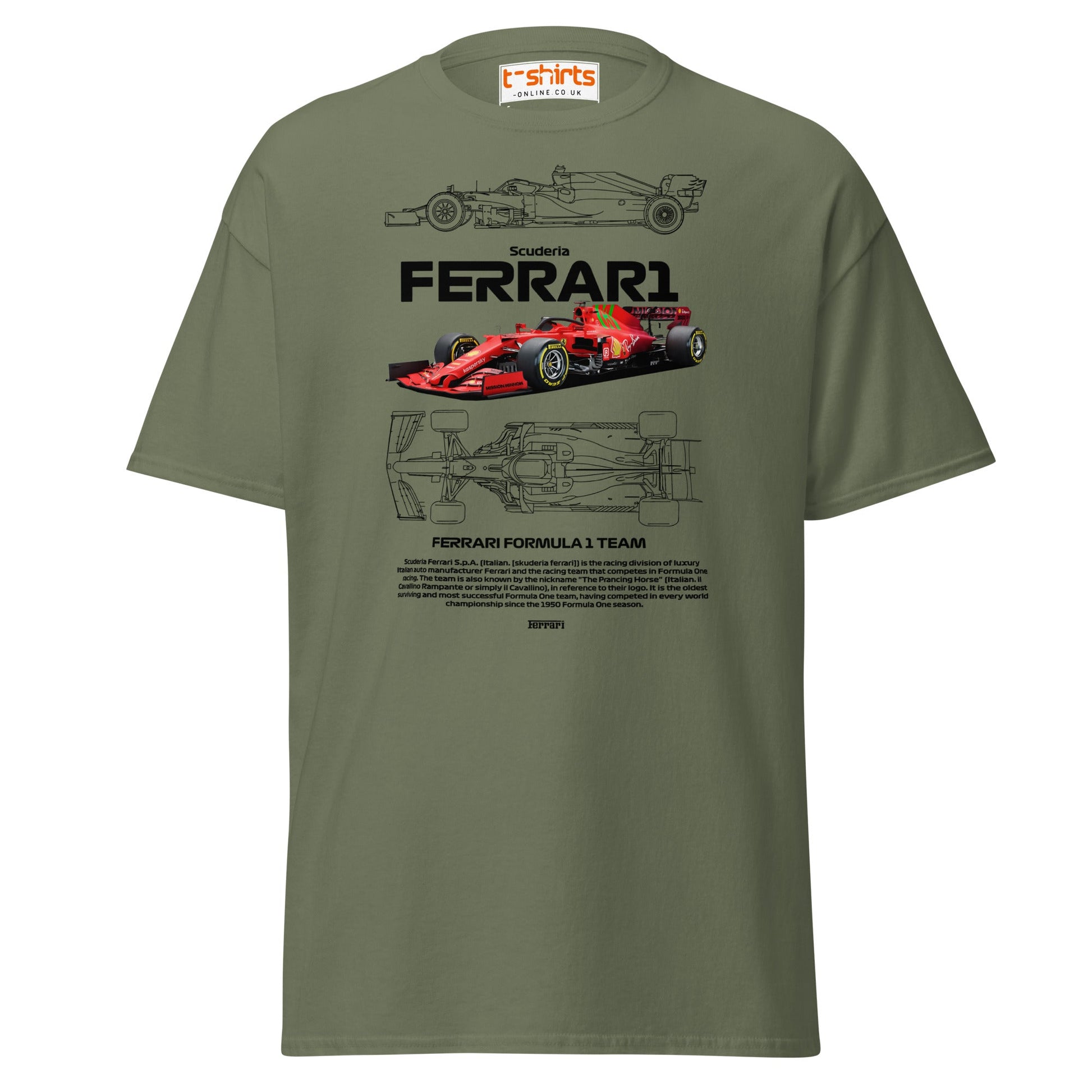 Ferrari Formula 1 T-Shirt | Racing Team Fan Tee - Military Green - T-Shirts Online