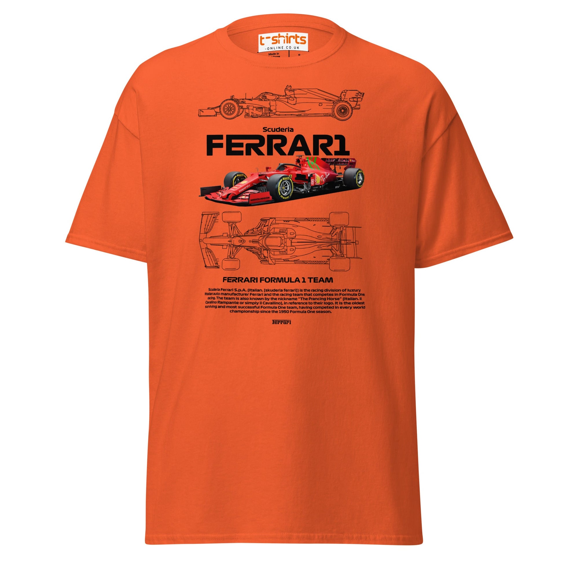 Ferrari Formula 1 T-Shirt | Racing Team Fan Tee - Orange - T-Shirts Online