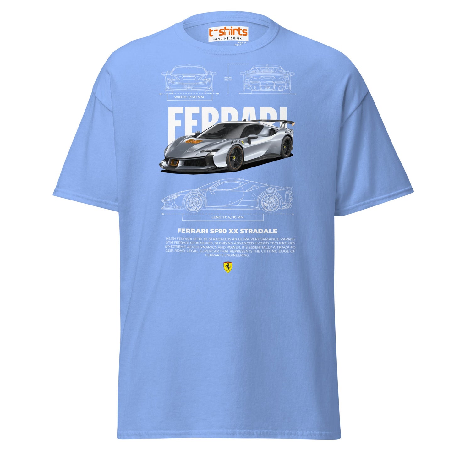 Ferrari SF90 XX Stradale T-Shirt | Supercar Power Tee - Carolina Blue - T-Shirts Online