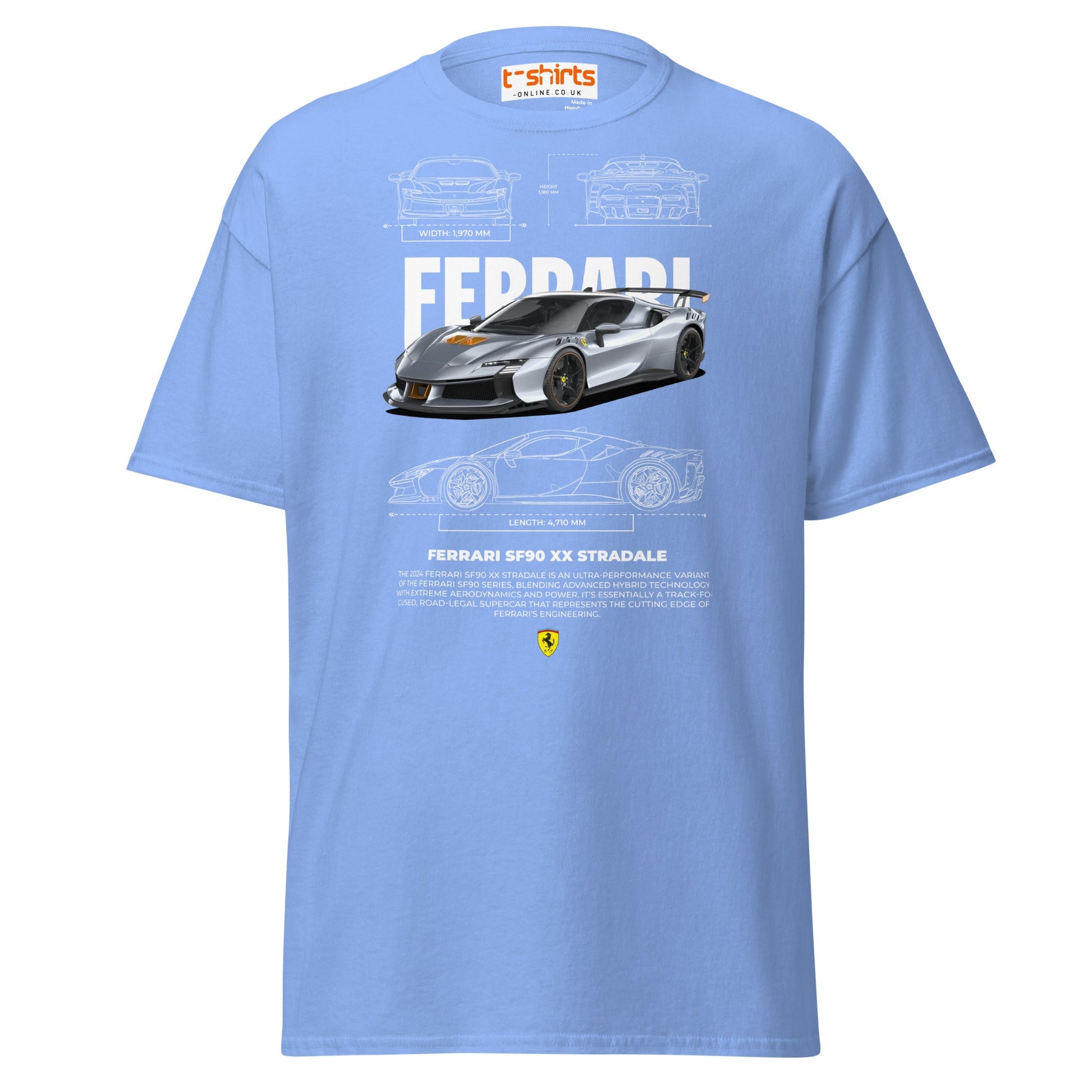 Ferrari SF90 XX Stradale T-Shirt | Supercar Power Tee - Carolina Blue - T-Shirts Online