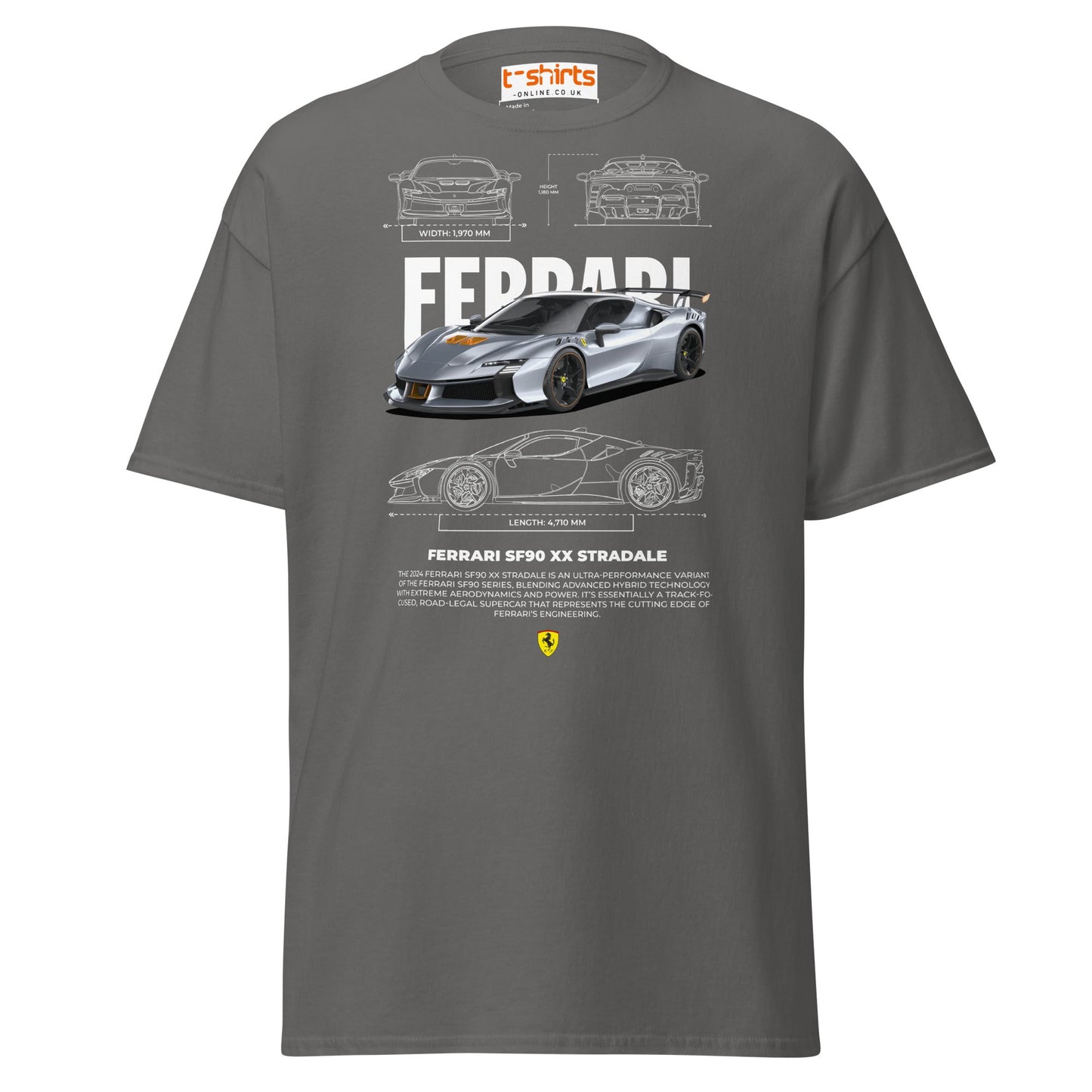 Ferrari SF90 XX Stradale T-Shirt | Supercar Power Tee - Charcoal - T-Shirts Online