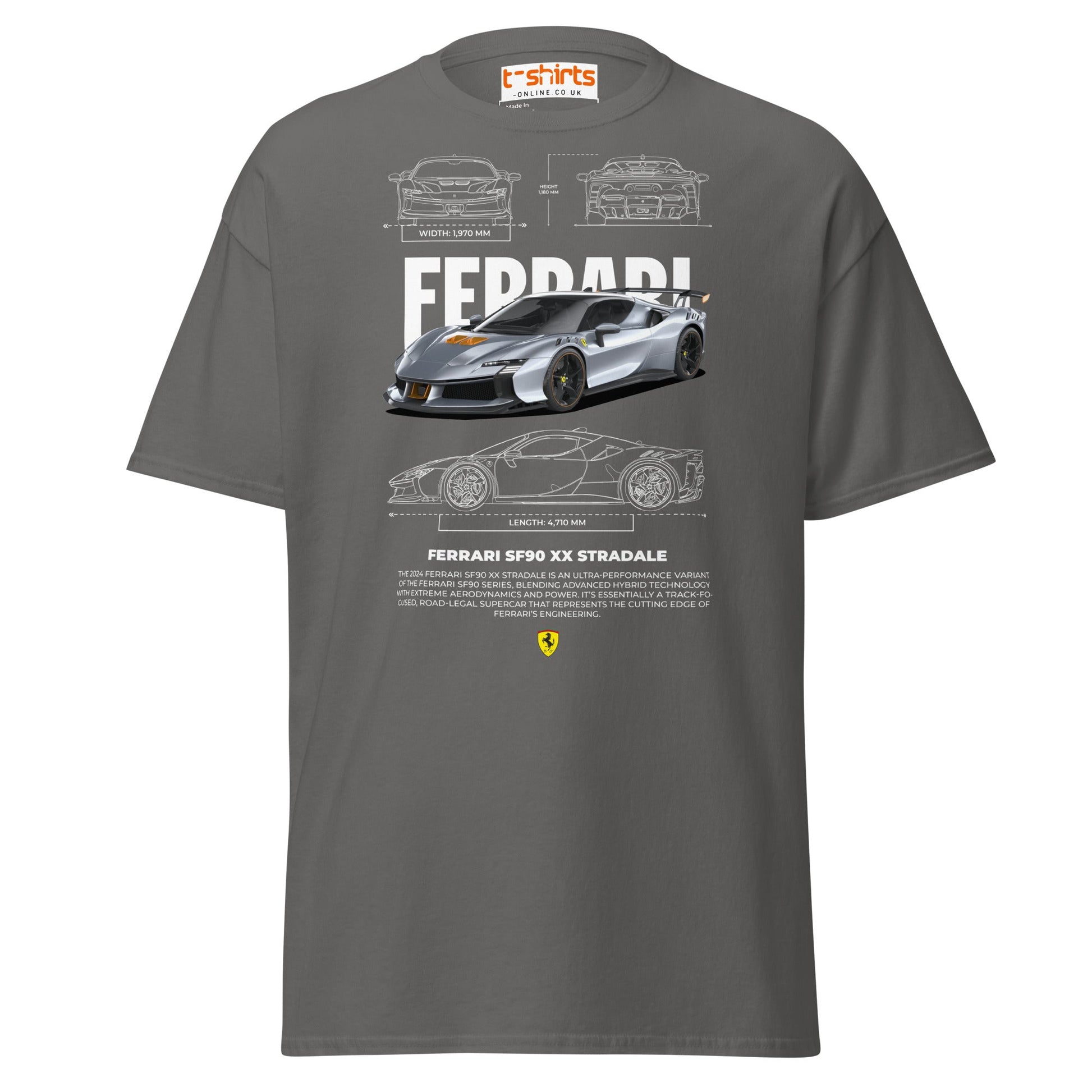 Ferrari SF90 XX Stradale T-Shirt | Supercar Power Tee - Charcoal - T-Shirts Online