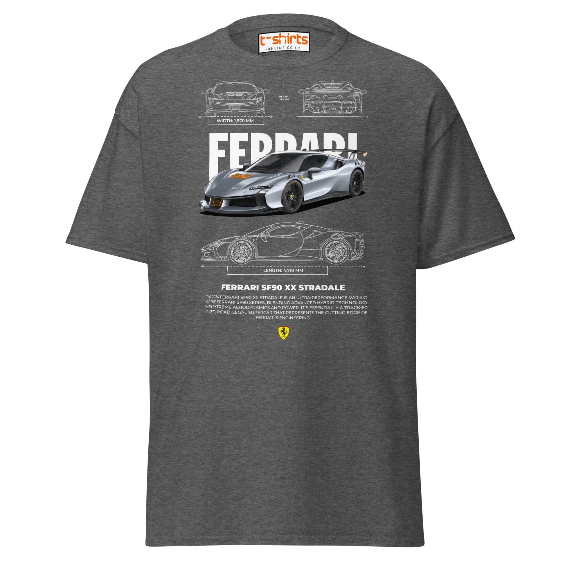 Ferrari SF90 XX Stradale T-Shirt | Supercar Power Tee - Dark Heather - T-Shirts Online