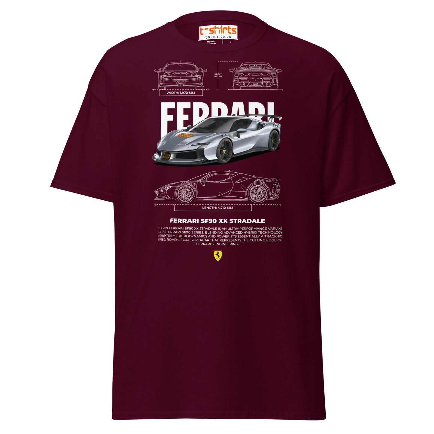 Ferrari SF90 XX Stradale T-Shirt | Supercar Power Tee - Maroon - T-Shirts Online