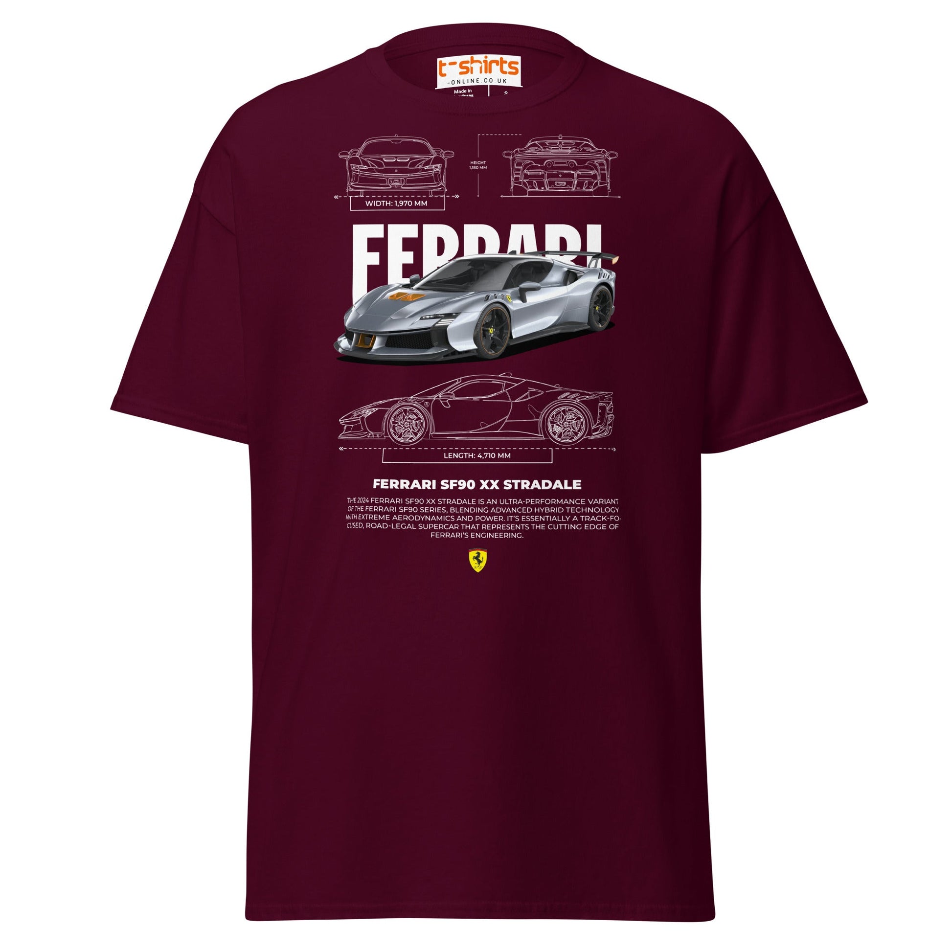 Ferrari SF90 XX Stradale T-Shirt | Supercar Power Tee - Maroon - T-Shirts Online