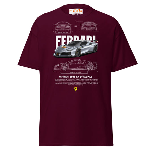 Ferrari SF90 XX Stradale T-Shirt | Supercar Power Tee - Maroon - T-Shirts Online