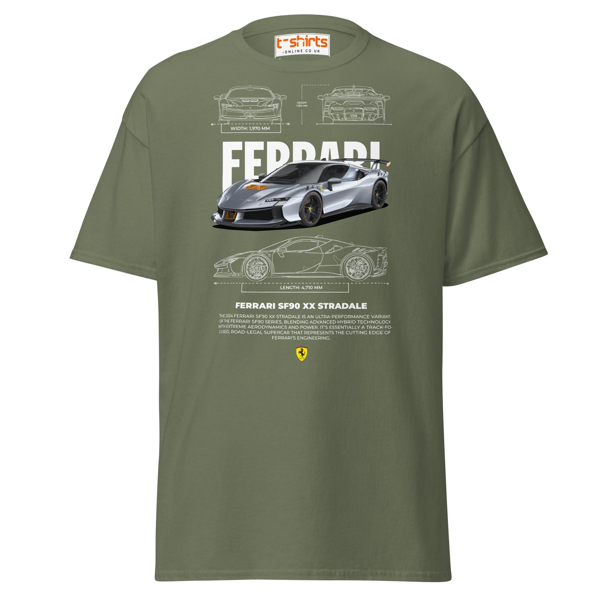 Ferrari SF90 XX Stradale T-Shirt | Supercar Power Tee - Military Green - T-Shirts Online