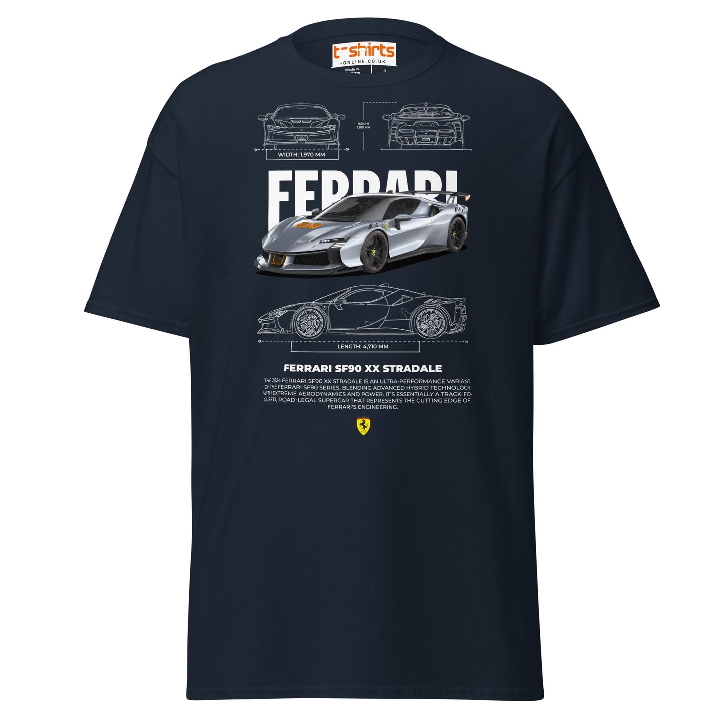 Ferrari SF90 XX Stradale T-Shirt | Supercar Power Tee - Navy - T-Shirts Online