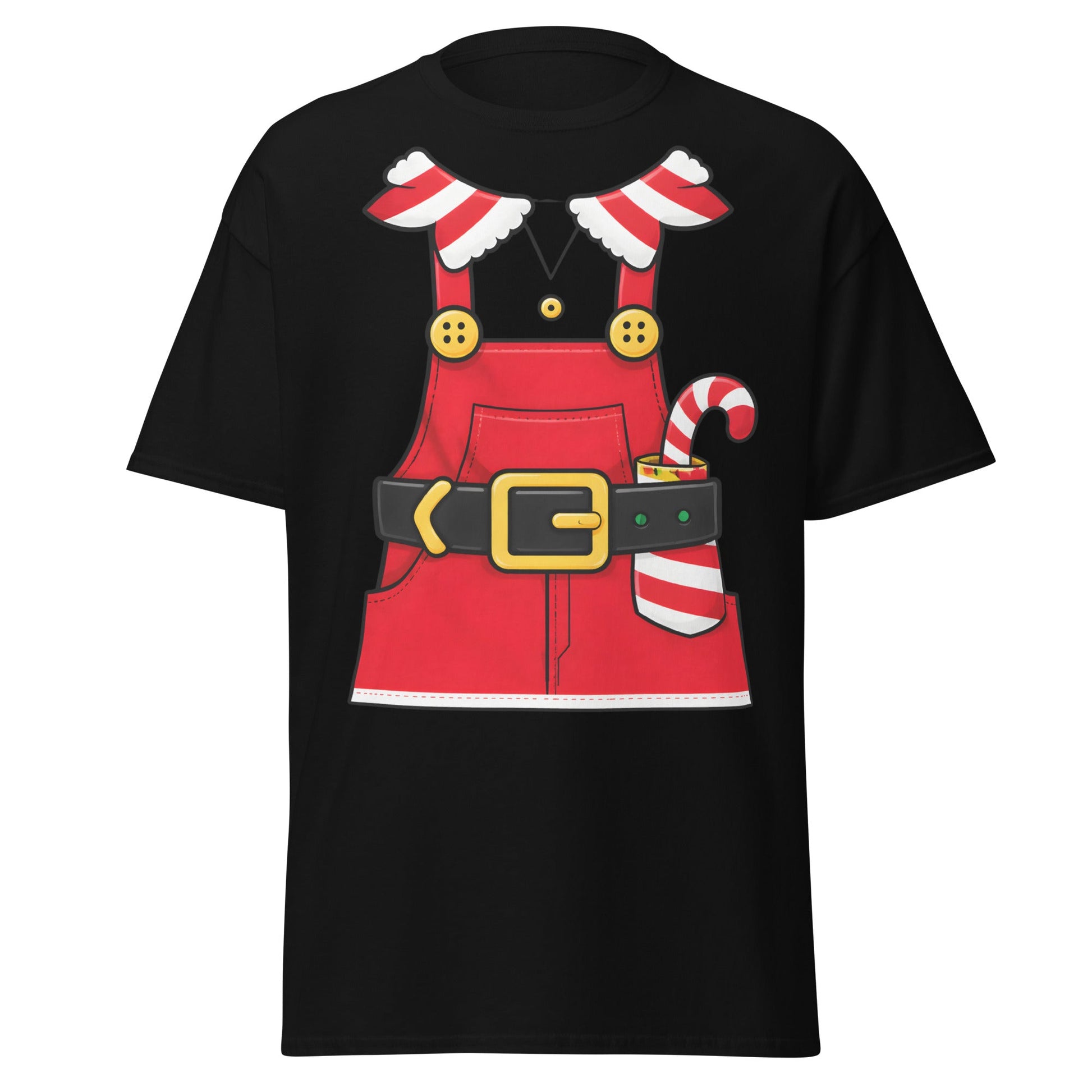 Festive Elf Overall T-Shirt - Christmas Costume Tee - Black - T-Shirts Online