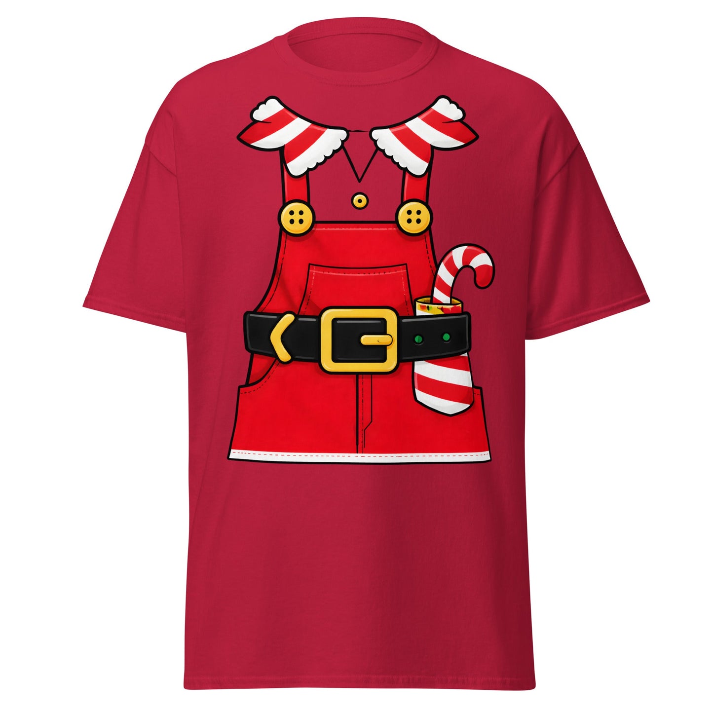 Festive Elf Overall T-Shirt - Christmas Costume Tee - Cardinal - T-Shirts Online