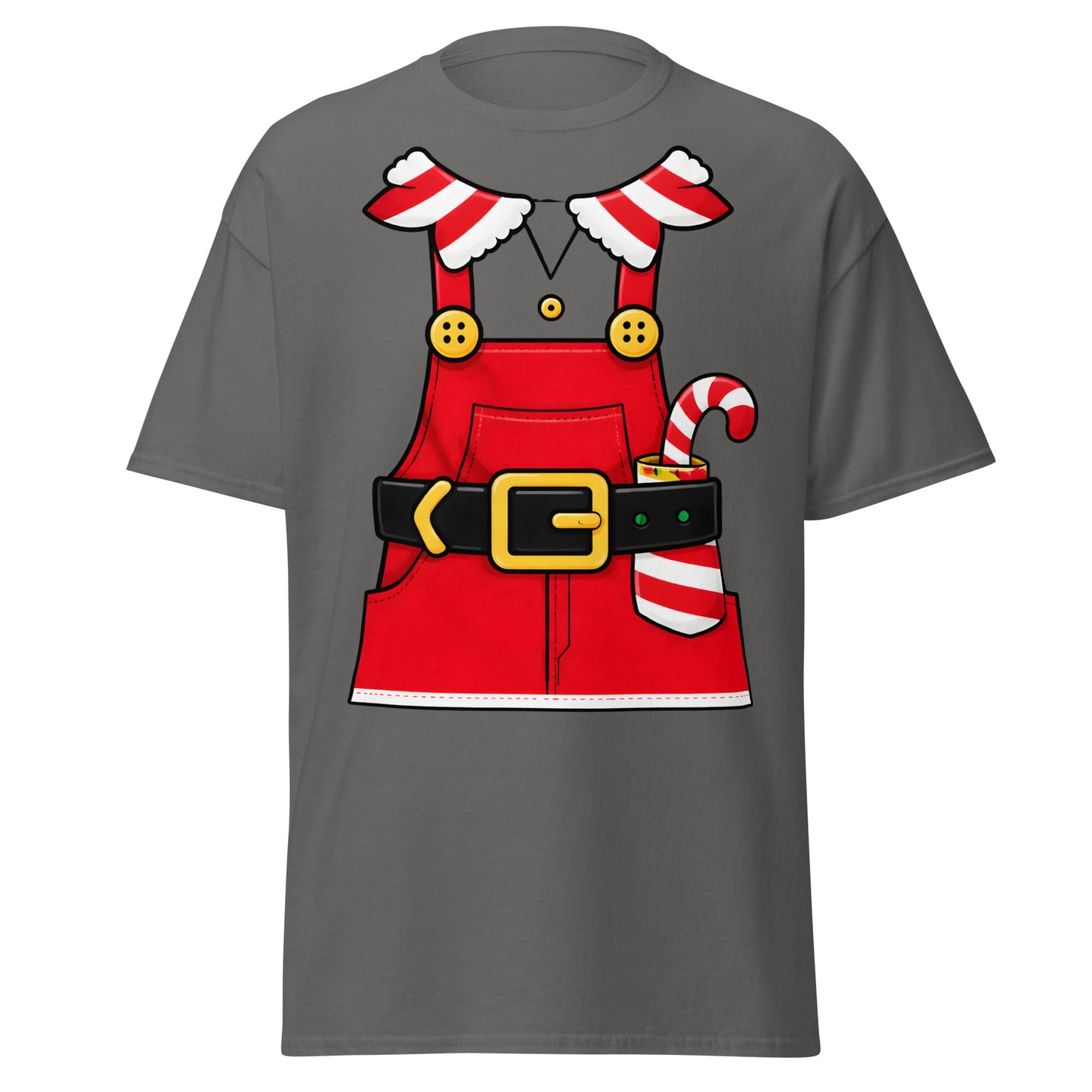 Festive Elf Overall T-Shirt - Christmas Costume Tee - Charcoal - T-Shirts Online